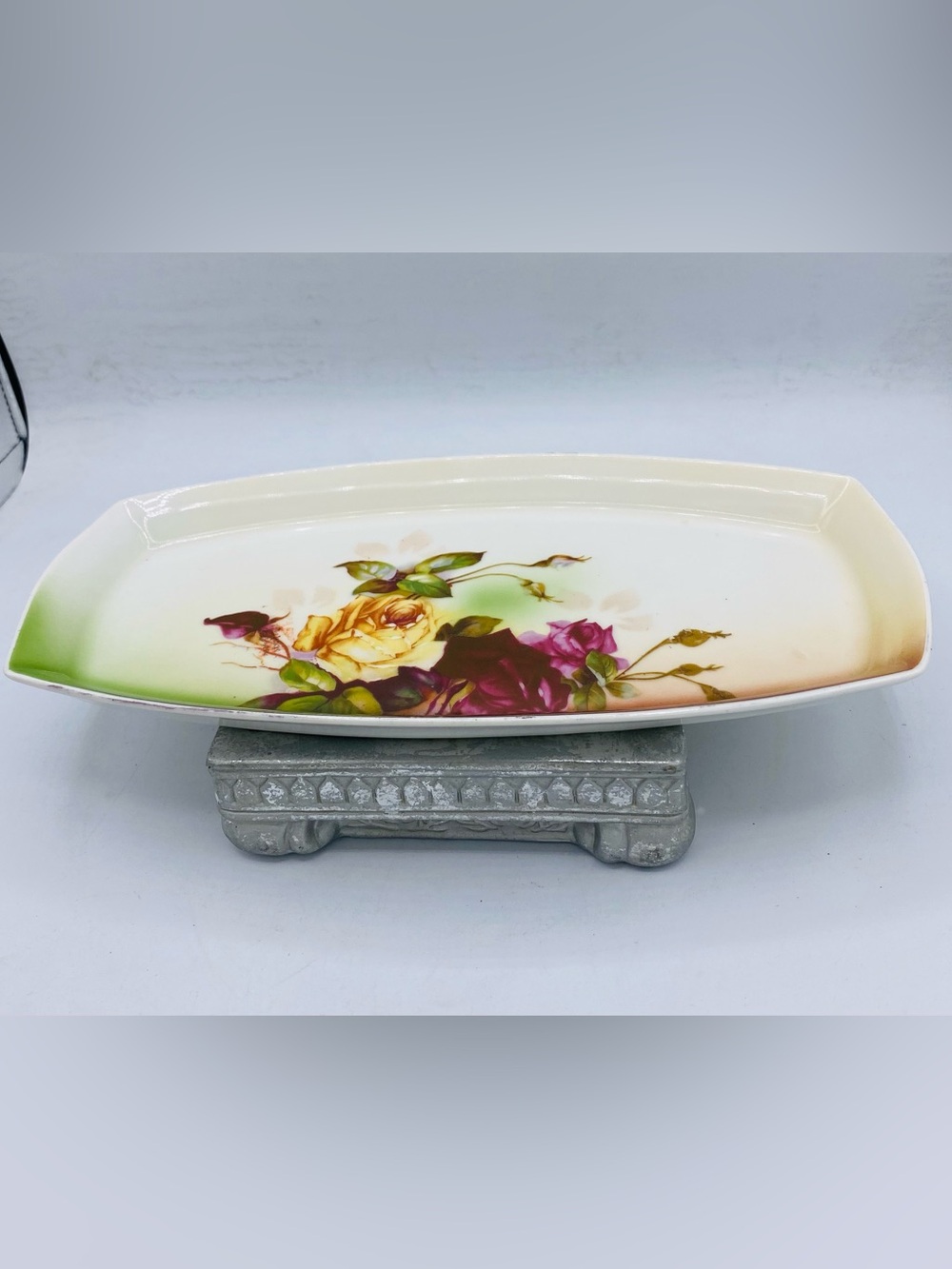 Vintage Floral Porcelain Serving Tray Relish Celery Dish Signed Silesia On Back - Picture 5 of 9